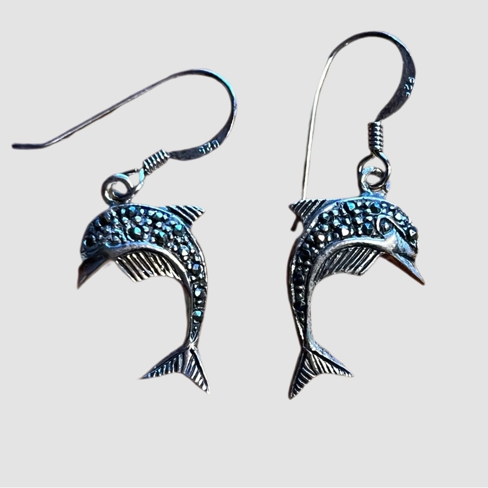 Vintage Silver Dolphin Earrings - Picture 1 of 1